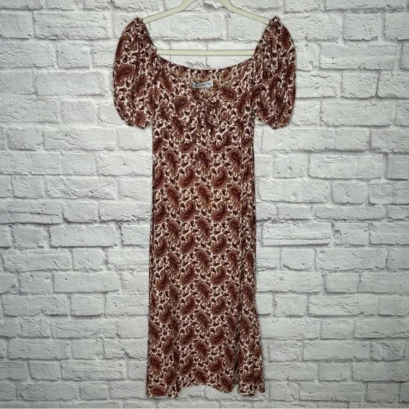 Faithful The Brand Sable Paisley Burgundy Juniper Midi Dress NWT