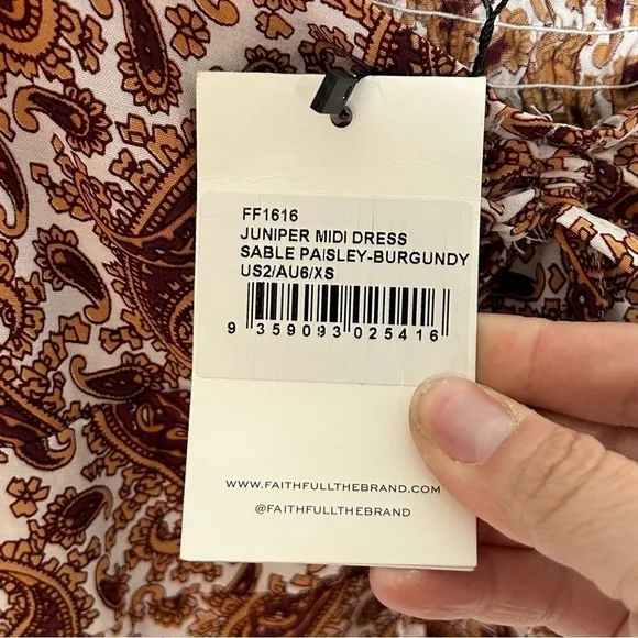 Faithful The Brand Sable Paisley Burgundy Juniper Midi Dress NWT