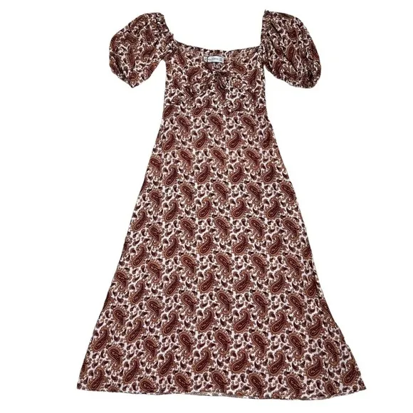 Faithful The Brand Sable Paisley Burgundy Juniper Midi Dress NWT