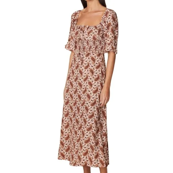 Faithful The Brand Sable Paisley Burgundy Juniper Midi Dress NWT