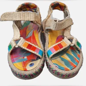 FARM Rio Colorful Straw Raffia Flat-form Espadrille Toucan Sandals Size 9