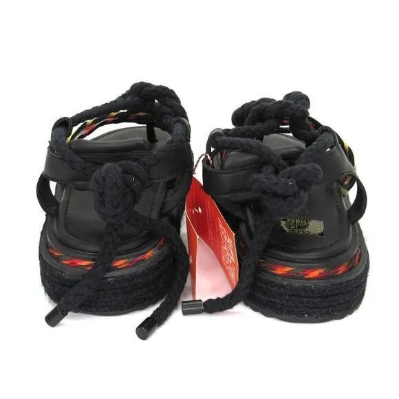 Farm Rio Women’s Black Rope Tie Flatform Sandal in Black  Sz 9