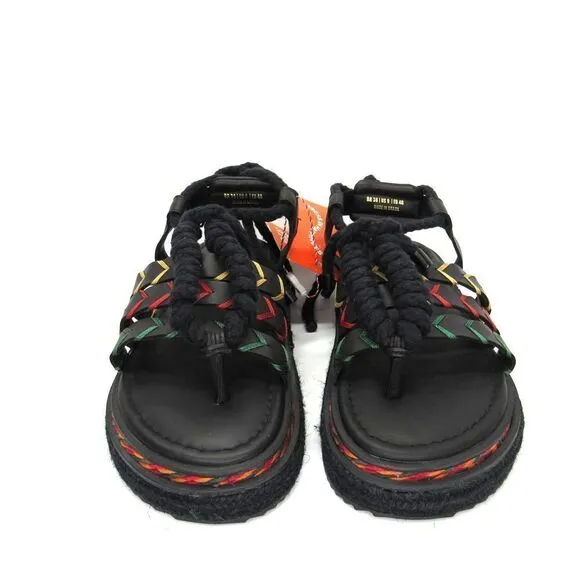 Farm Rio Women’s Black Rope Tie Flatform Sandal in Black  Sz 9