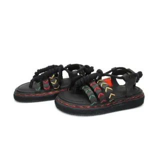 Farm Rio Women’s Black Rope Tie Flatform Sandal in Black  Sz 9