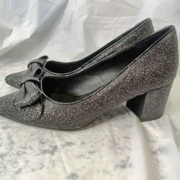Farylrobin Anthropologie Women's Flora Glitter Bow Tie Pumps Shoes Spain Sz 37