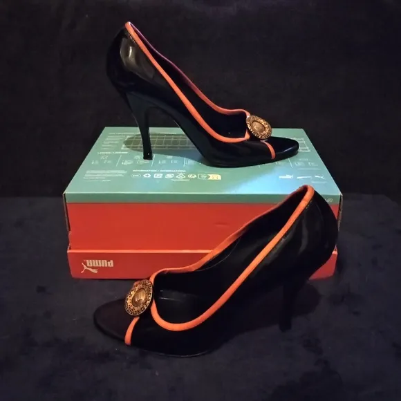 Fendi Black and Orange Patent Leather heels 40.5 (9.5) US
