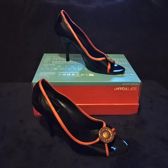 Fendi Black and Orange Patent Leather heels 40.5 (9.5) US