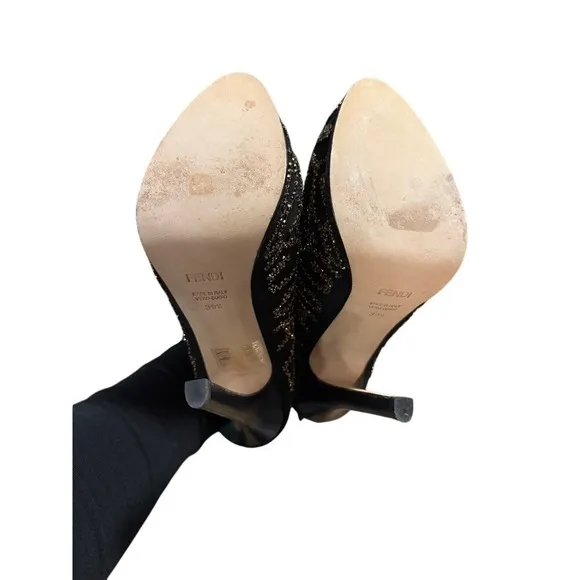 Fendi Suede Gold Embellished‎ Stiletto Ankle Boots Heels Size 37 (US Womens 6.5)