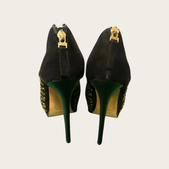 Fendi Suede Gold Embellished‎ Stiletto Ankle Boots Heels Size 37 (US Womens 6.5)