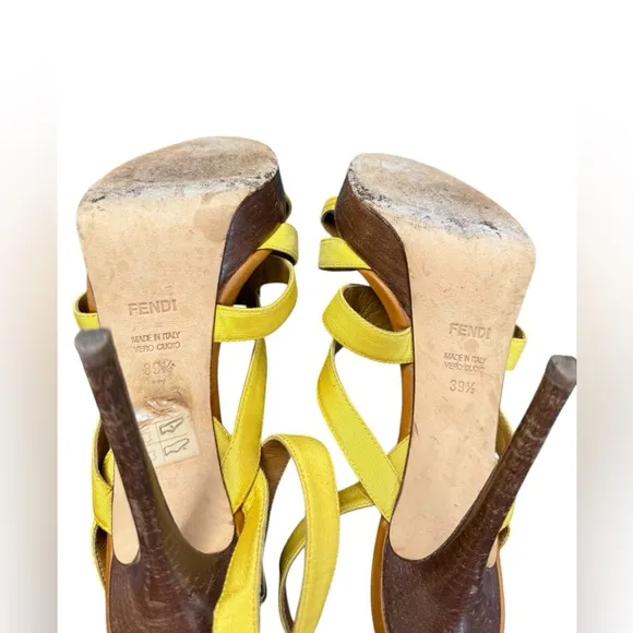 Fendi Yellow Strappy Platform Stilettos Heels in Mimosa/HoneyEU 39.5/ US 8.5