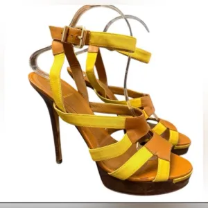 Fendi Yellow Strappy Platform Stilettos Heels in Mimosa/HoneyEU 39.5/ US 8.5
