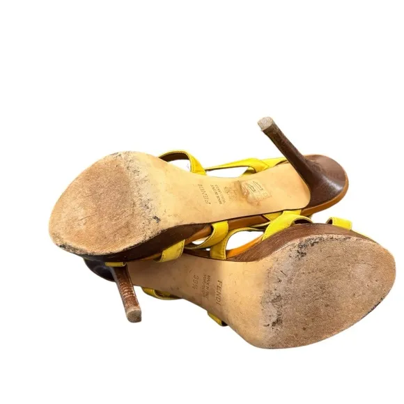 Fendi Yellow Strappy Platform Stilettos Heels in Mimosa/HoneyEU 39.5/ US 8.5