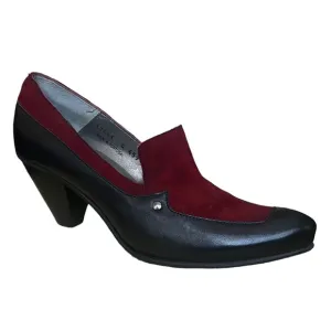 Fidji Black Leather Heels with Burgundy Suede Vamp Retro Pump Shoes EU 40