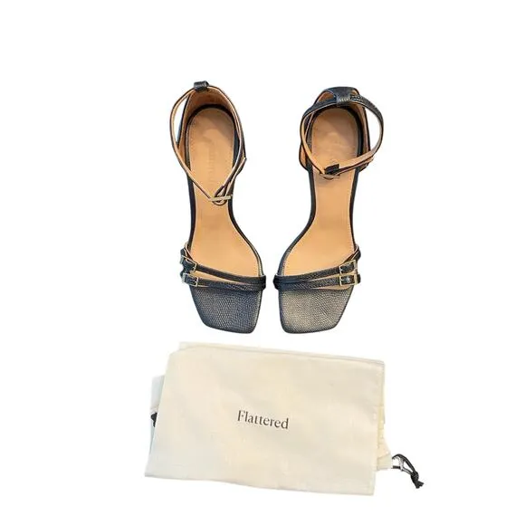 Flattered Ruby Leather Heels Sandals Heels Lizzard Ankle Strap Buckles 36 US 6