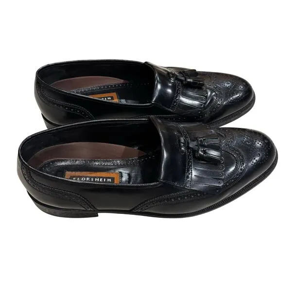 Florsheim Lexington Men's 9.5 Black Leather Western Tassel Wingtip Slip-on Shoes