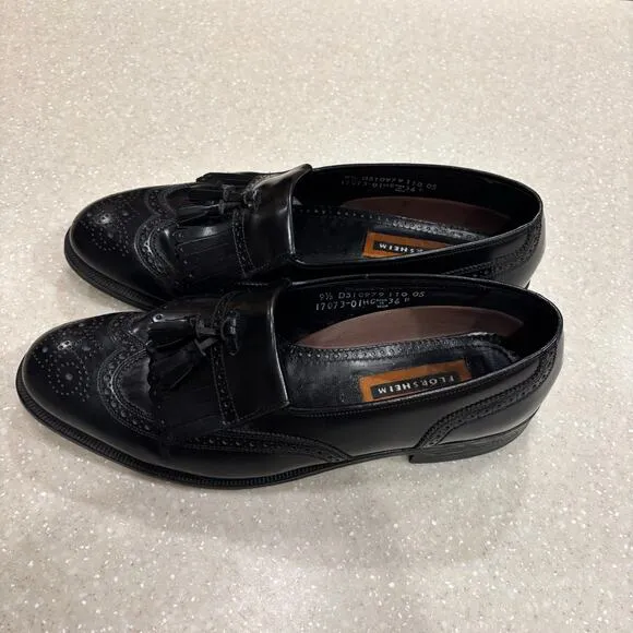 Florsheim Lexington Men's 9.5 Black Leather Western Tassel Wingtip Slip-on Shoes