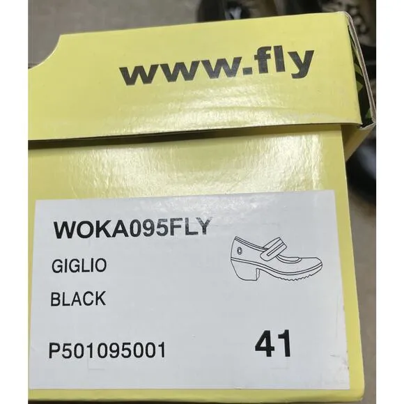 FLY London WOKA095FLY Black Giglio Mary Jane Shoes NIB 41 US 10 Box Pumps Heels