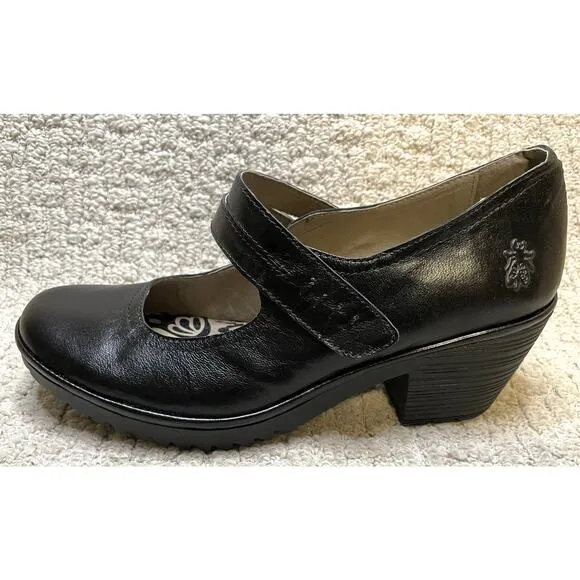 FLY London WOKA095FLY Black Giglio Mary Jane Shoes NIB 41 US 10 Box Pumps Heels