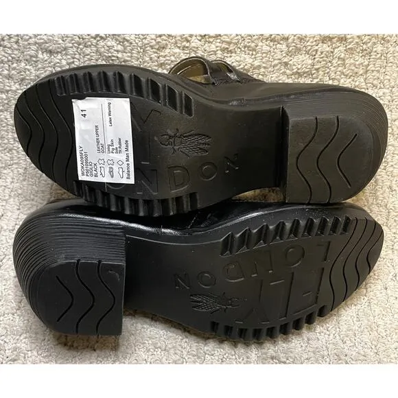 FLY London WOKA095FLY Black Giglio Mary Jane Shoes NIB 41 US 10 Box Pumps Heels