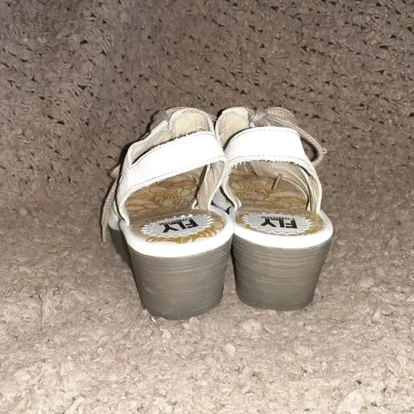 FLY LONDON-Yito-White Leather Gladiator-Ghillie Wedge Sandal-Sz 38-Excellent