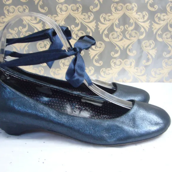 Fornarina Blue Metallic Kitten Heel -Size 37/6-6.5