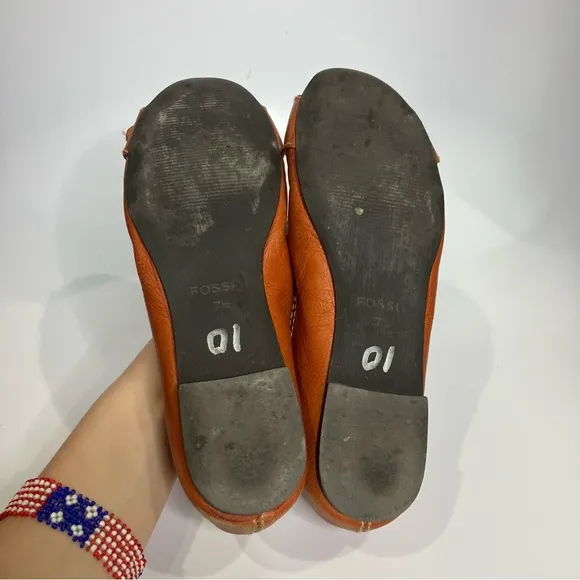 Fossil cognac leather flats shoes size 7.5 buckle Y2K