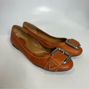 Fossil cognac leather flats shoes size 7.5 buckle Y2K
