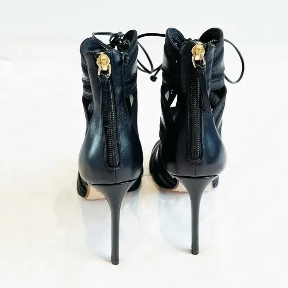Francesco Russo ITALY Black Genuine Leather Lace Sandals Heels Boots 36.5 6.5