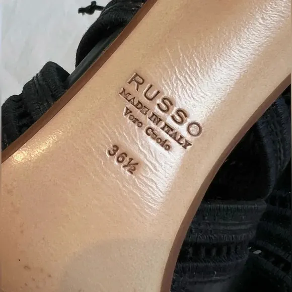 Francesco Russo ITALY Black Genuine Leather Lace Sandals Heels Boots 36.5 6.5