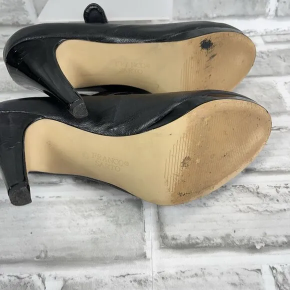 Franco Sarto Nuvo 7 M Black Patent Vegan Leather Mary Jane Pumps Shoes Heels