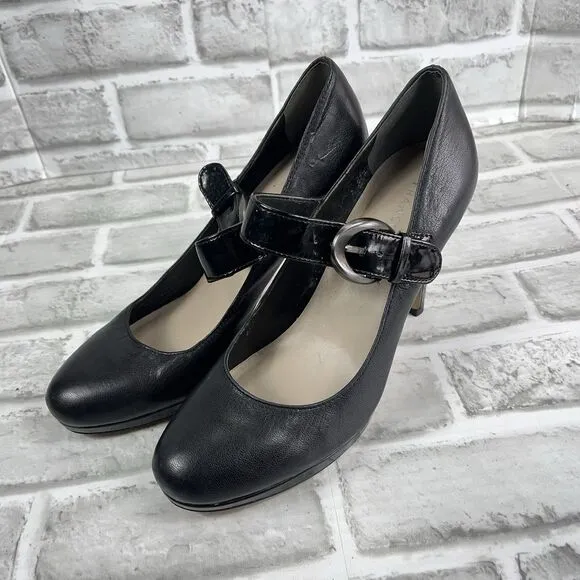 Franco Sarto Nuvo 7 M Black Patent Vegan Leather Mary Jane Pumps Shoes Heels