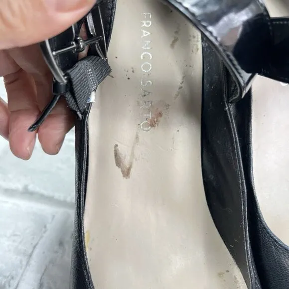 Franco Sarto Nuvo 7 M Black Patent Vegan Leather Mary Jane Pumps Shoes Heels