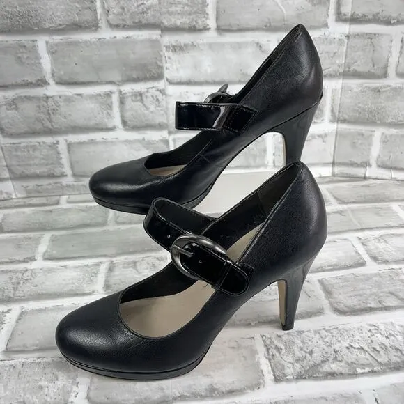 Franco Sarto Nuvo 7 M Black Patent Vegan Leather Mary Jane Pumps Shoes Heels