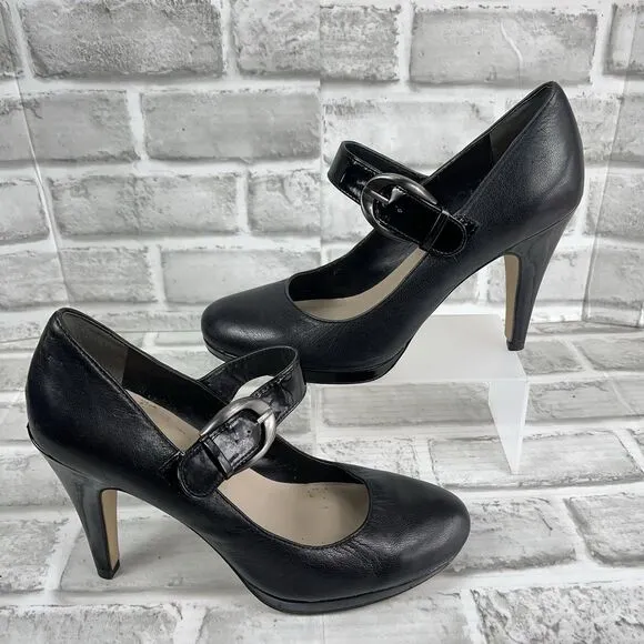 Franco Sarto Nuvo 7 M Black Patent Vegan Leather Mary Jane Pumps Shoes Heels