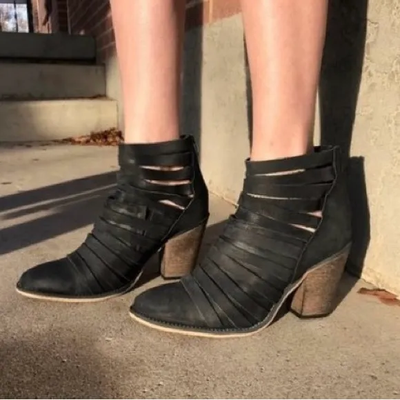 Free People Hybrid Strappy Leather Women’s Ankle Bootie in Black
