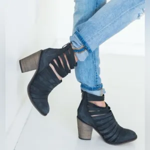 Free People Hybrid Strappy Leather Women’s Ankle Bootie in Black