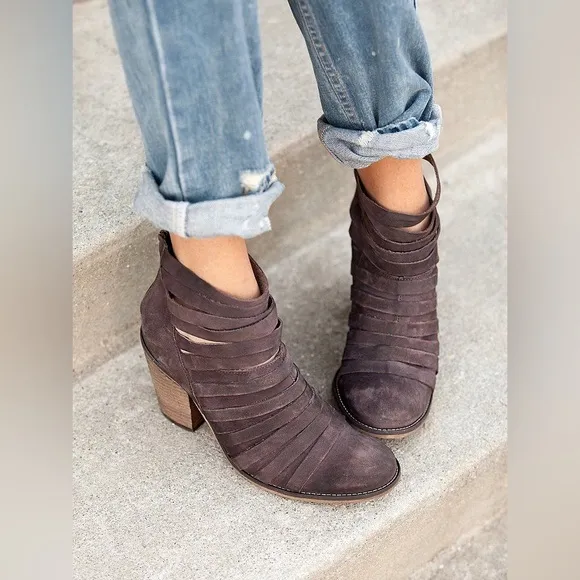 Free People Hybrid Strappy Leather Women’s Ankle Bootie in Black