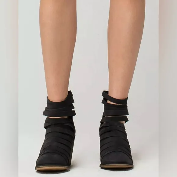 Free People Hybrid Strappy Leather Women’s Ankle Bootie in Black