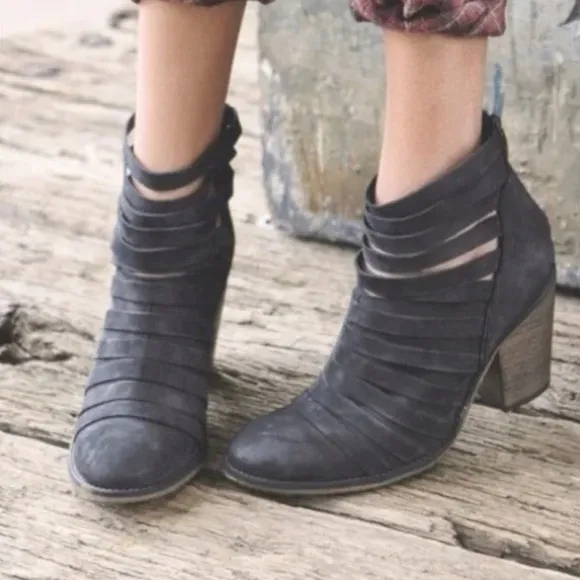 Free People Hybrid Strappy Leather Women’s Ankle Bootie in Black