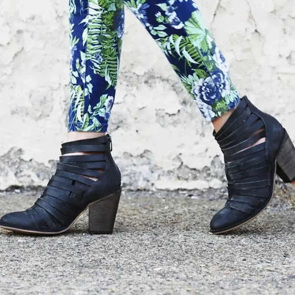Free People Hybrid Strappy Leather Women’s Ankle Bootie in Black