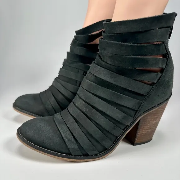 Free People Hybrid Strappy Leather Women’s Ankle Bootie in Black