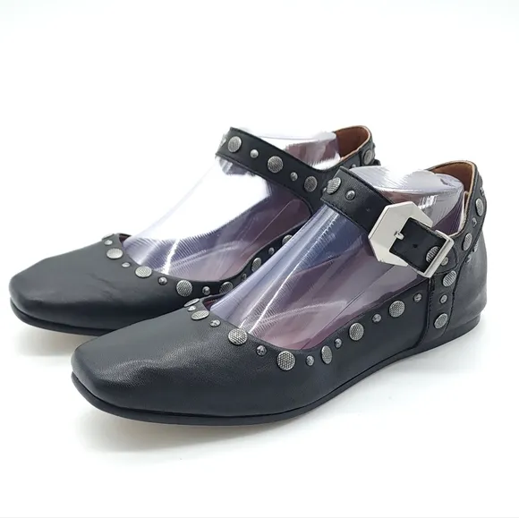 Free People Mystic Mary Jane Black Leather Flats Size 8.5 Retro 90s Y2K