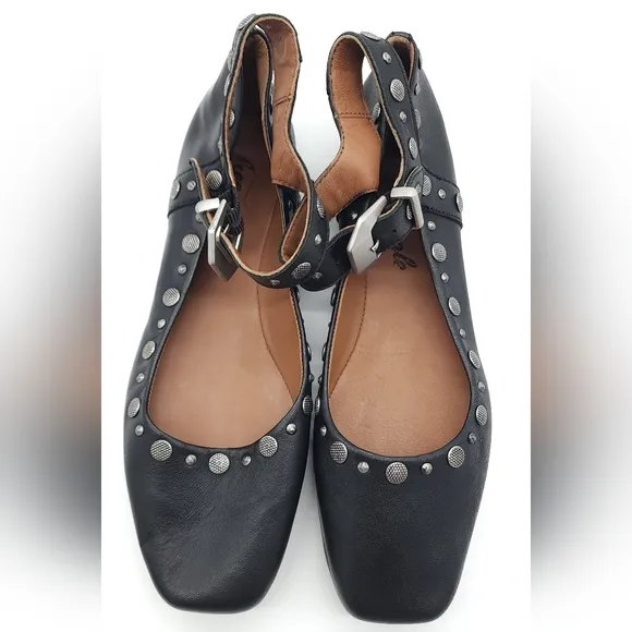 Free People Mystic Mary Jane Black Leather Flats Size 8.5 Retro 90s Y2K