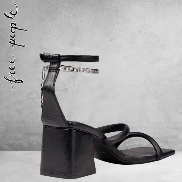 FREE PEOPLE Parker Chain Leather Block Heel Chain-Wrap Ankle Sandals/Heels NWT