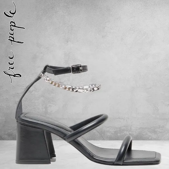 FREE PEOPLE Parker Chain Leather Block Heel Chain-Wrap Ankle Sandals/Heels NWT