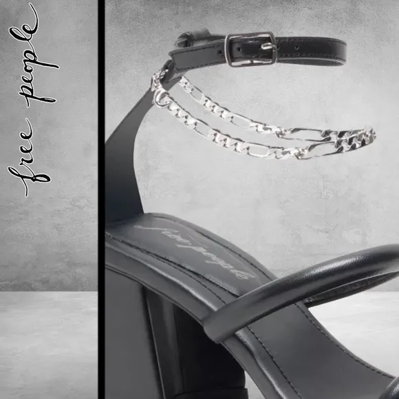FREE PEOPLE Parker Chain Leather Block Heel Chain-Wrap Ankle Sandals/Heels NWT