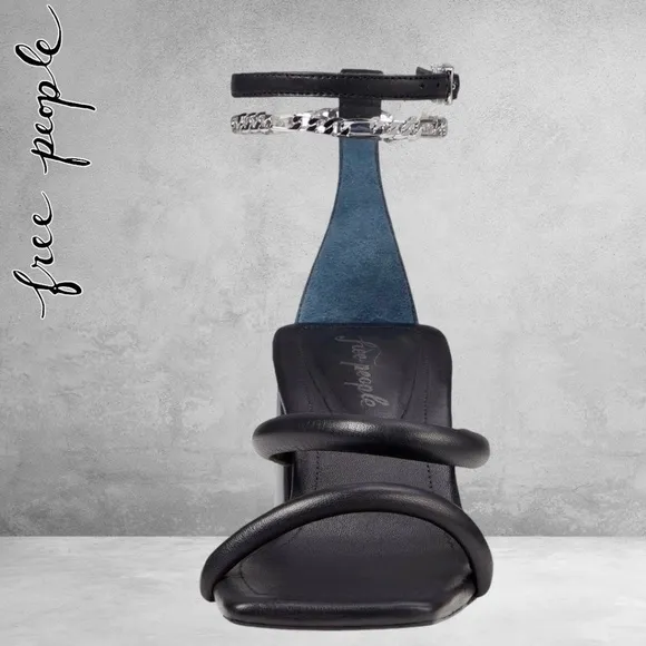 FREE PEOPLE Parker Chain Leather Block Heel Chain-Wrap Ankle Sandals/Heels NWT