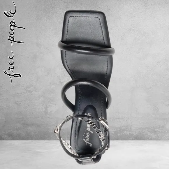 FREE PEOPLE Parker Chain Leather Block Heel Chain-Wrap Ankle Sandals/Heels NWT