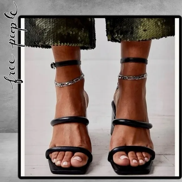 FREE PEOPLE Parker Chain Leather Block Heel Chain-Wrap Ankle Sandals/Heels NWT