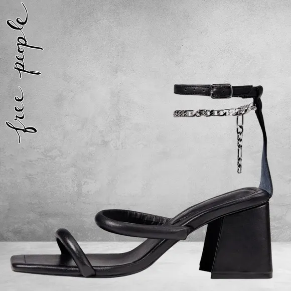 FREE PEOPLE Parker Chain Leather Block Heel Chain-Wrap Ankle Sandals/Heels NWT